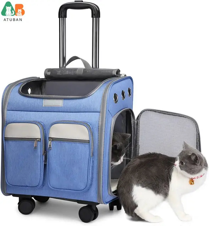 Wheeled Pet Carrier Backpack Breathable Pet Carrier Wheels Collapsible Dog Backpack Carrier for Small Dogs Cats Puppy Dog