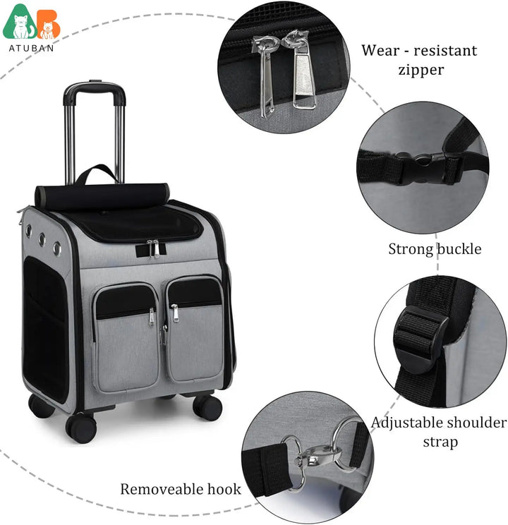 Wheeled Pet Carrier Backpack Breathable Pet Carrier Wheels Collapsible Dog Backpack Carrier for Small Dogs Cats Puppy Dog