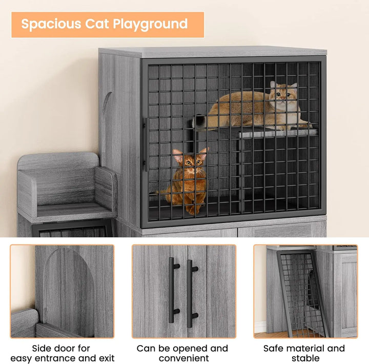 Cat Litter Box Enclosure with Platform, Double Layer Cat Litter Hidden Furniture, Hidden Cat Litter Box Enclosure