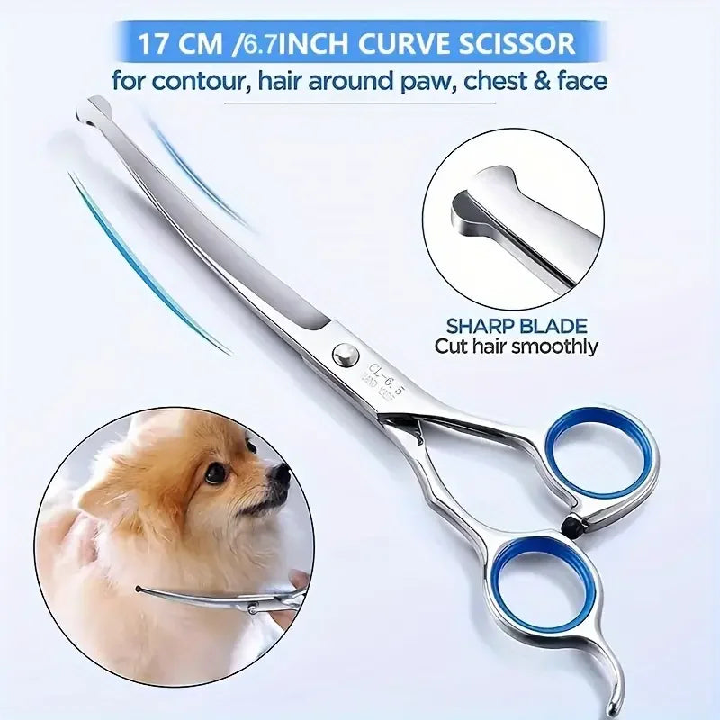 Professional Pet Grooming Scissors with round Head - Stainless Steel Dog Hair Shears for Effortless Trimming - Safe and Precise 