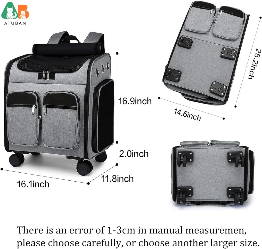 Wheeled Pet Carrier Backpack Breathable Pet Carrier Wheels Collapsible Dog Backpack Carrier for Small Dogs Cats Puppy Dog