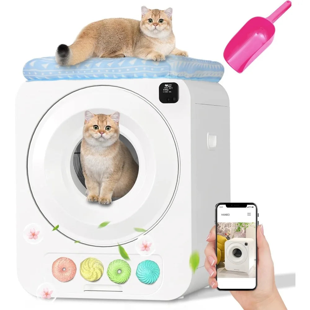 Cat Bedpans,Automatic Cat Litter Box No Scooping Smart Robort with APP Controlodor Removal,Cats Pottys,Intelligent Litter Box