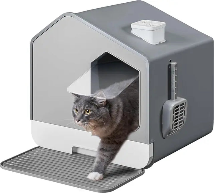 Enclosed Cat Litter Box with Mat and Litter Scoop, Odorless Anti-Splashing XL Covered Hooded Cat Box, No Installation Needed