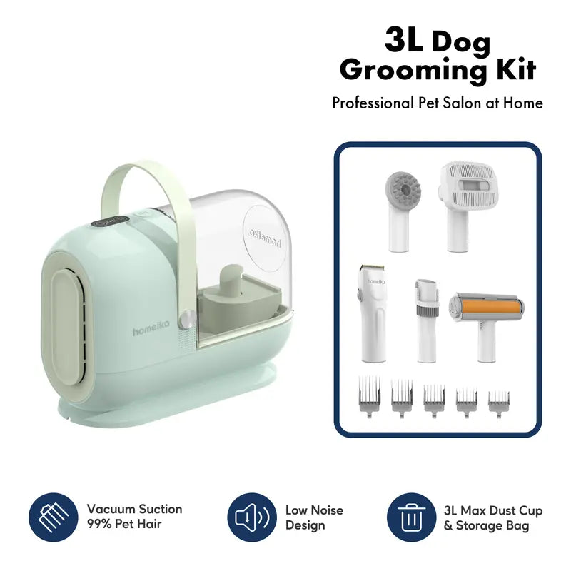 Homeika Dog Grooming Kit, 3L Vacuum with 99% Suction Power, Silent Pet Vacuum Groomer, Dog and Cat Brush