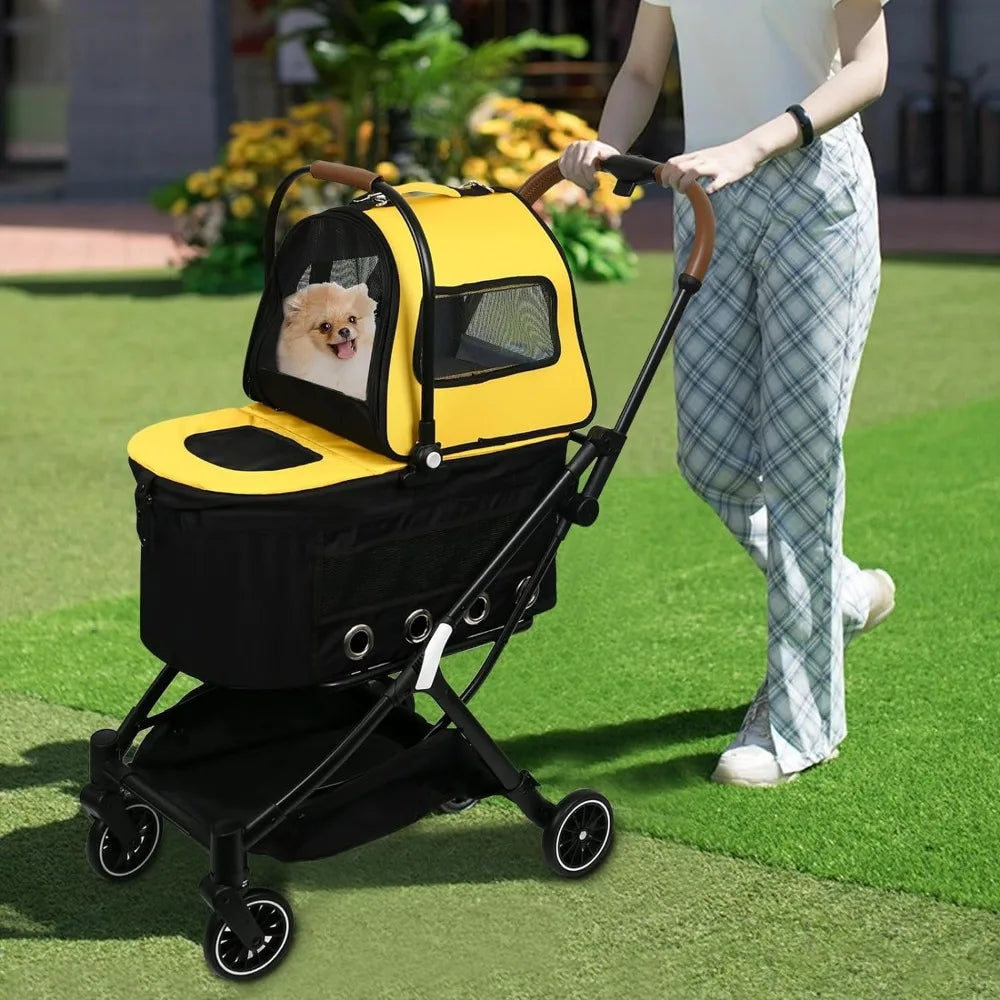 Two Person Pet Stroller with 4 Detachable Wheels, Capable of Disassembling 2 Dogs for Outdoor Walks, and Able to Lock 2 Cats