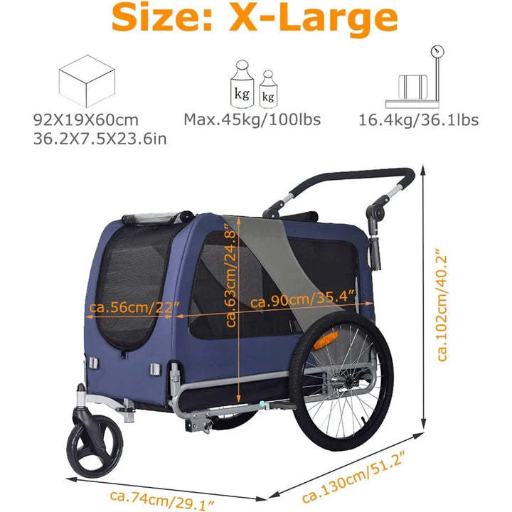 Looking for a Versatile Way to Transport Your Pets? Choose Our Premium Large/XL Pet Bike Trailer & Stroller with Low Center of Gravity and Easy Folding Frame – Perfect for Large Dogs or Multiple Small Dogs!