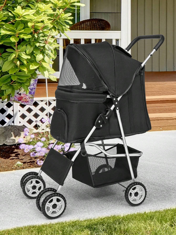 4Wheels Pet Stroller Dog Cat Jogger Stroller for Medium Small Dogs Cats Folding Lightweight Travel Stroller with Cup Holder