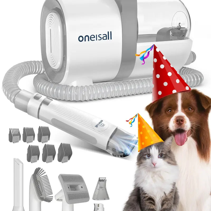 Oneisall Dog Hair Vacuum & Dog Grooming Kit, Pet Grooming Vacuum with Pet Clipper Nail Grinder, 1.5L Dust Cup Dog Brush Vacuum with 7 Pet Grooming Tools for Shedding Pet Hair, Home Cleaning