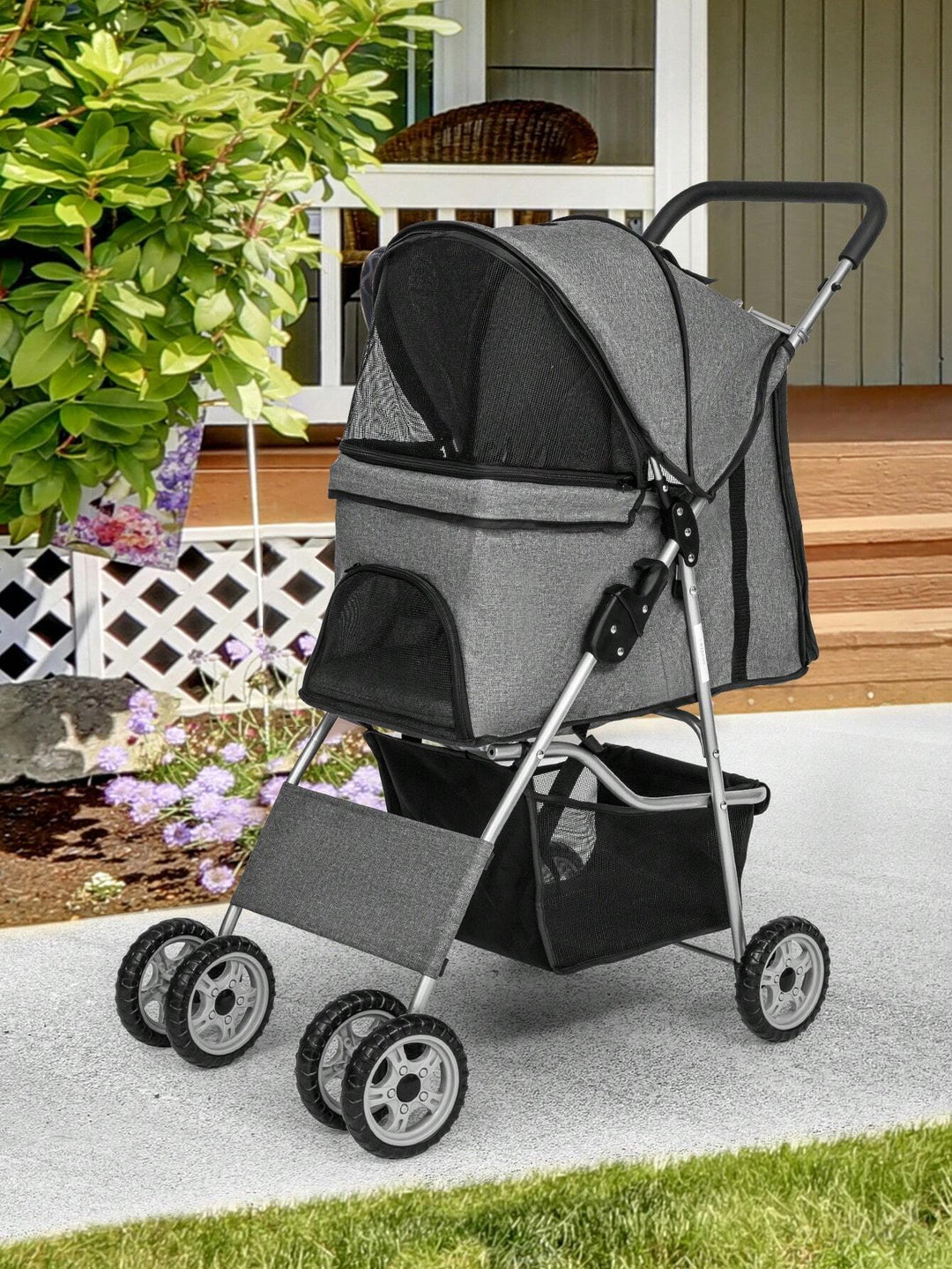 4Wheels Pet Stroller Dog Cat Jogger Stroller for Medium Small Dogs Cats Folding Lightweight Travel Stroller with Cup Holder