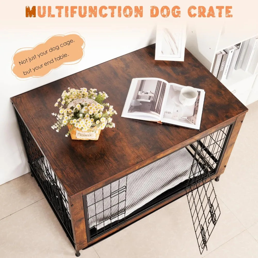 Dog Crate Furniture Kennel Medium/Large Dog 38.5 Inch Doble Dog Crate with Storage Drawers Modern Side End Table Indoor