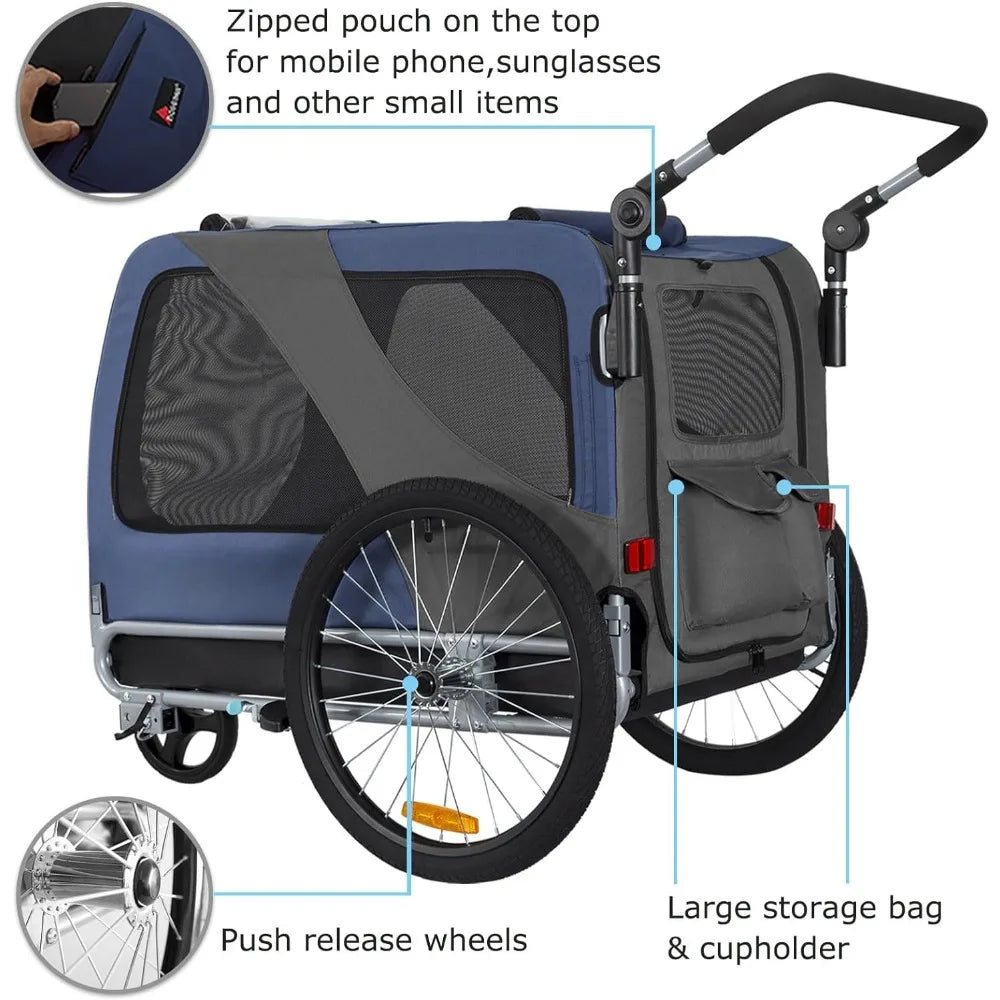 Looking for a Versatile Way to Transport Your Pets? Choose Our Premium Large/XL Pet Bike Trailer & Stroller with Low Center of Gravity and Easy Folding Frame – Perfect for Large Dogs or Multiple Small Dogs!