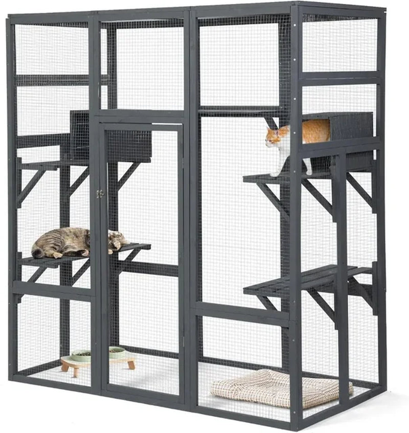 Large Cat House Outdoor Catio Cat Play Run Enclosures Indoor Kitty Window Cage with Waterproof Roof 7 Platforms 2 Resting Box