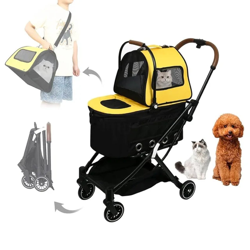 Two Person Pet Stroller with 4 Detachable Wheels, Capable of Disassembling 2 Dogs for Outdoor Walks, and Able to Lock 2 Cats