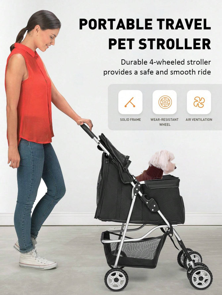 4Wheels Pet Stroller Dog Cat Jogger Stroller for Medium Small Dogs Cats Folding Lightweight Travel Stroller with Cup Holder