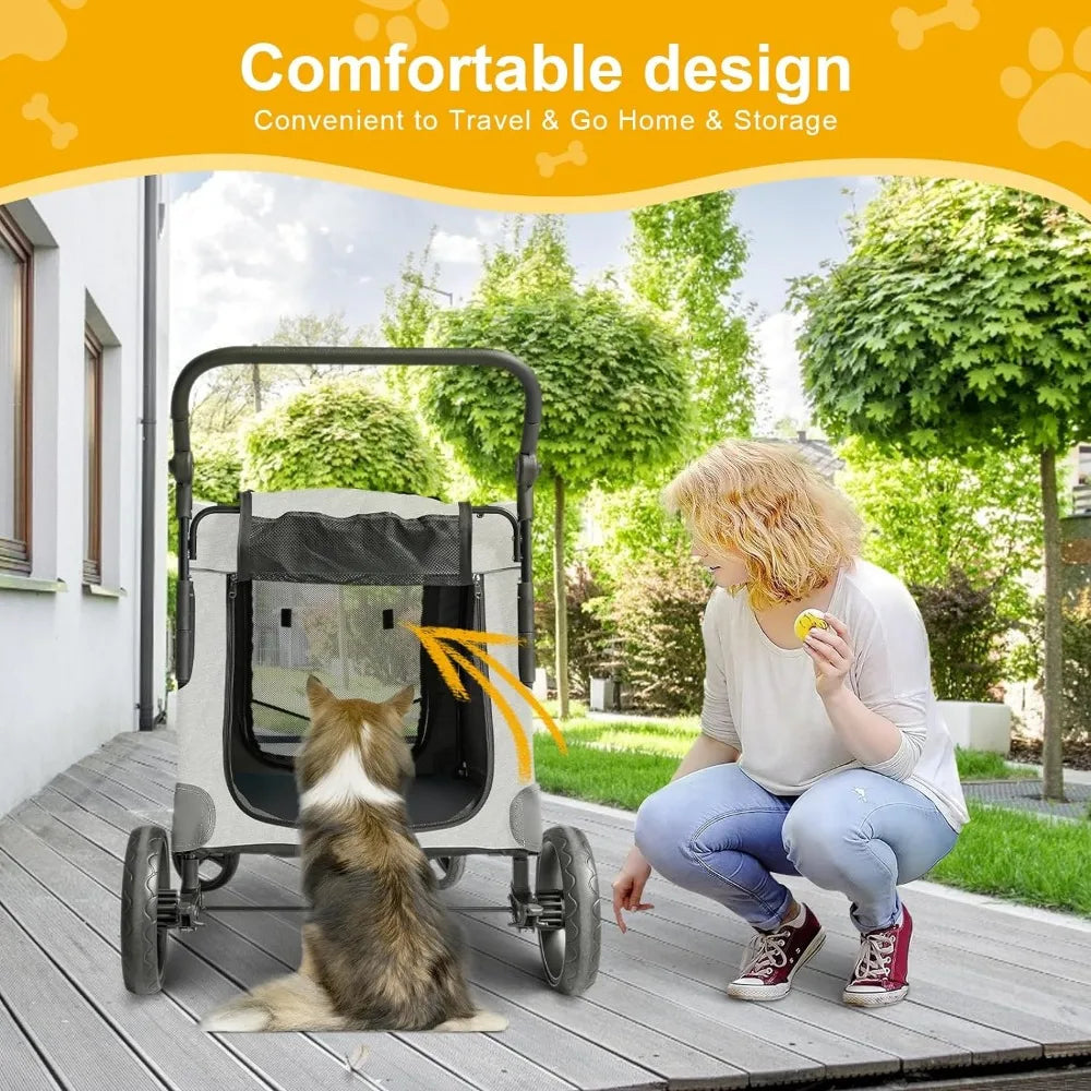 Extra Large Dog Stroller for Large Dogs Dog Carts with 4 Wheels,Adjustable Handle & Breathable Mesh & Reflective Design