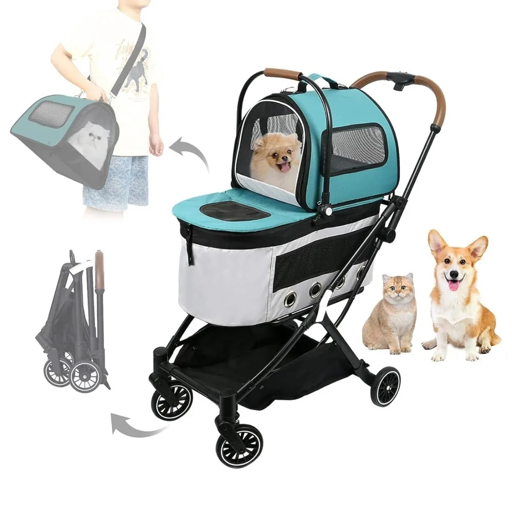 Two Person Pet Stroller with 4 Detachable Wheels, Capable of Disassembling 2 Dogs for Outdoor Walks, and Able to Lock 2 Cats