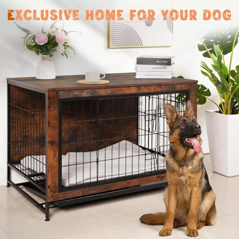 Dog Crate Furniture Kennel Medium/Large Dog 38.5 Inch Doble Dog Crate with Storage Drawers Modern Side End Table Indoor