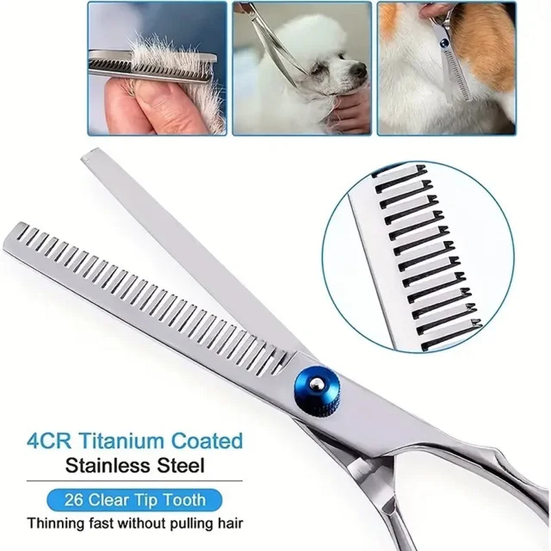 Professional Pet Grooming Scissors with round Head - Stainless Steel Dog Hair Shears for Effortless Trimming - Safe and Precise 