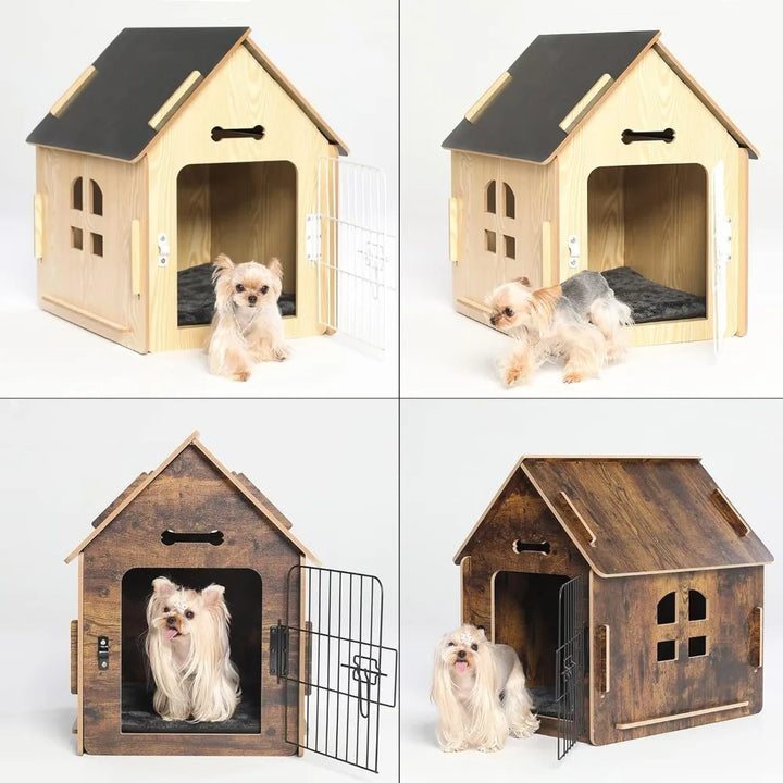 Dog House Indoor for Small Dogs or Cats, Cozy Wooden Design, Small Indoor Bed House, with Air Vents and Elevated Floor Warm