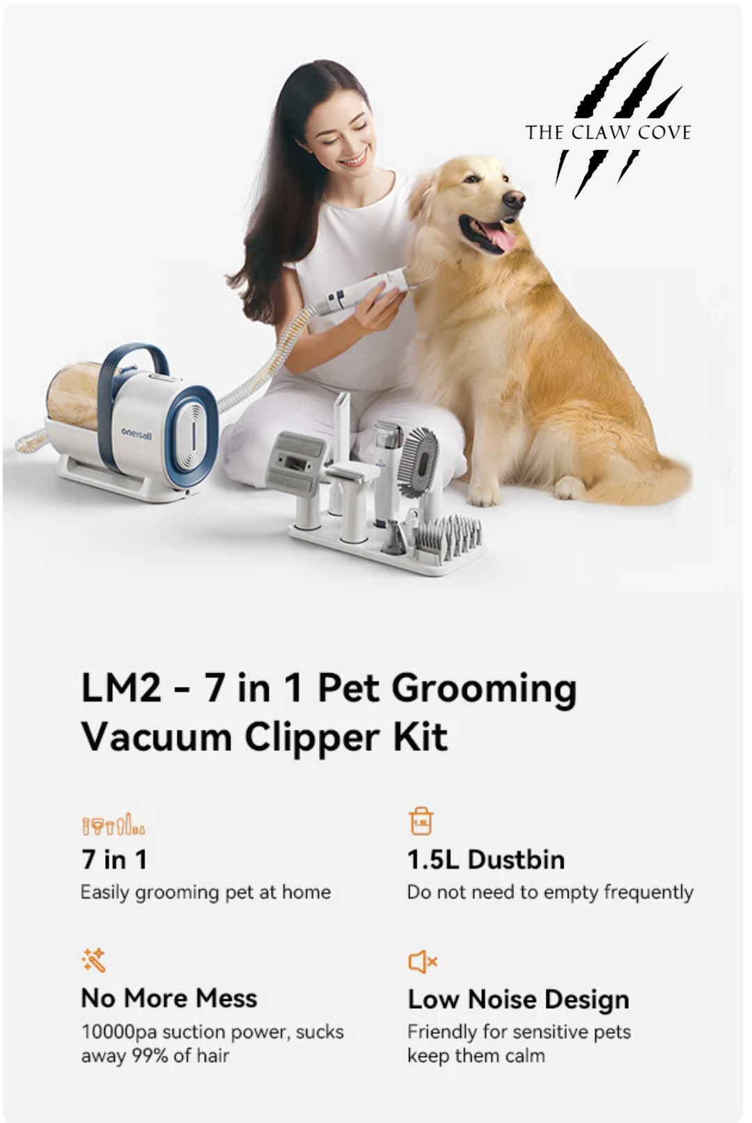 Oneisall™ 7-in-1 LM2 Pet Hair Vacuum & Grooming Kit with Clipper and Nail Grinder