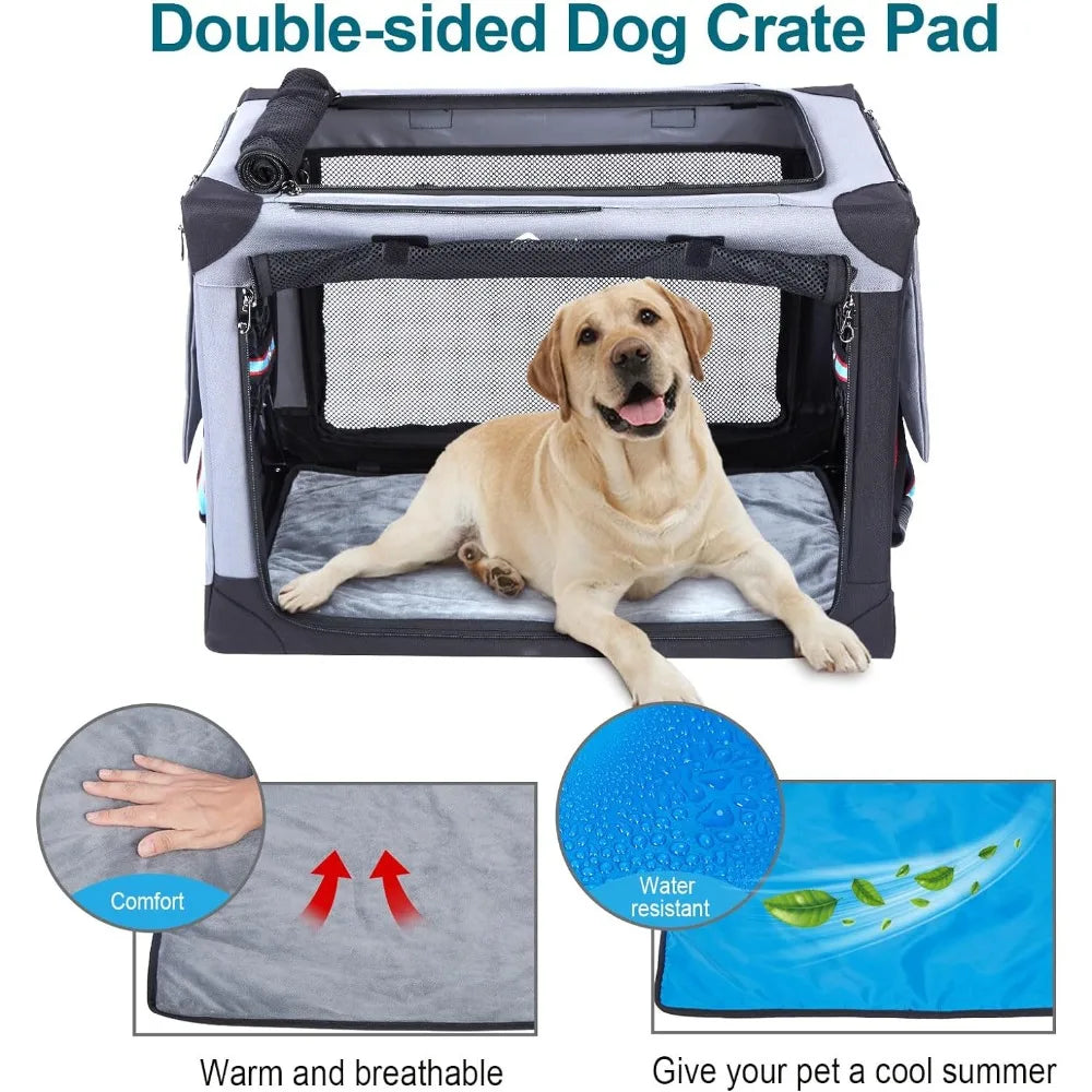 Ownpets Collapsible Dog Crate 32 Inch Portable Travel Dog Soft Crate with Detachable Storage Bag and Double-Sided Mat, 3-Door Do