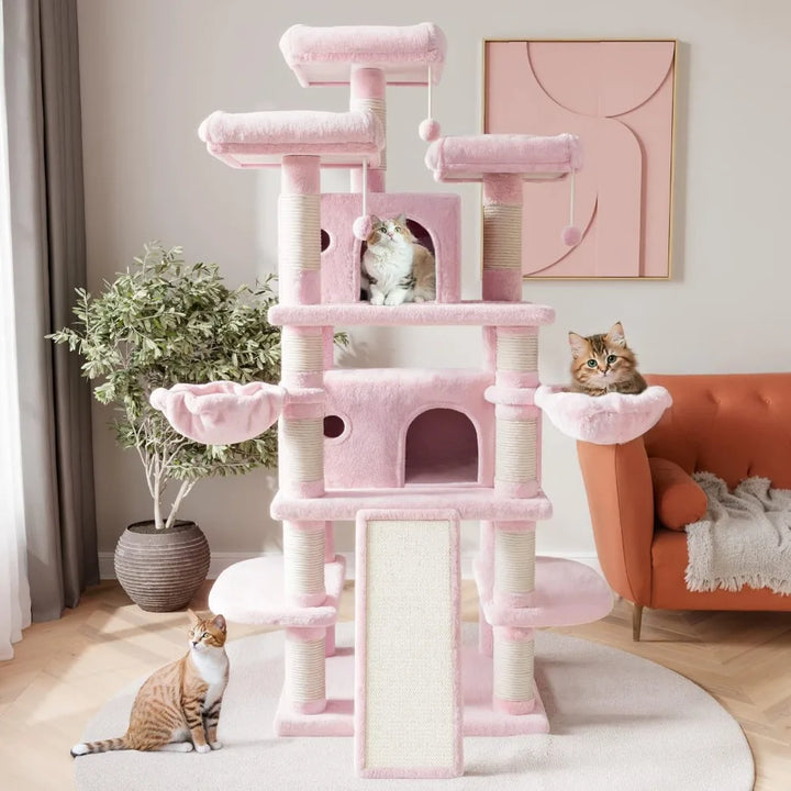 68 Inches Multi-Level Large Cat Tree for Large Cats/Big Cat Tower with Cat Condo Cozy Plush Perches Sisal Scratching Posts