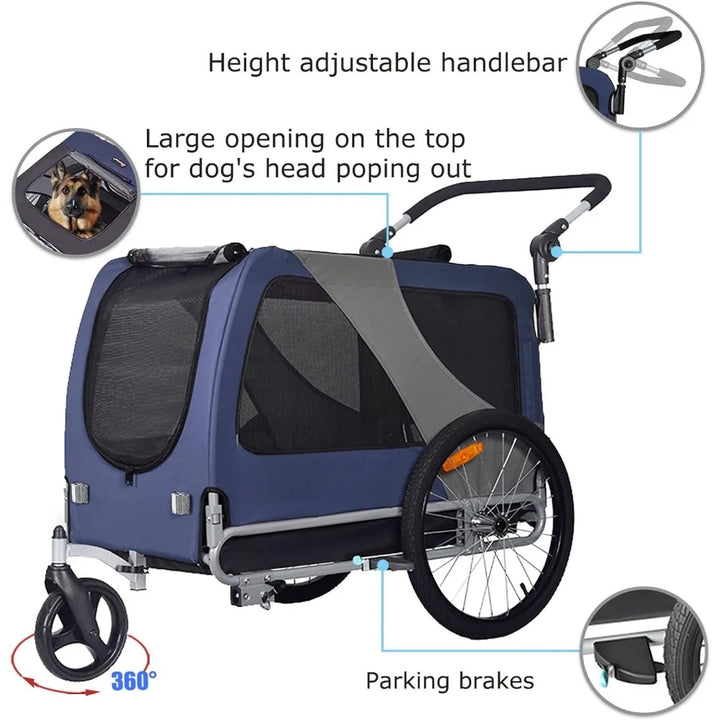 Looking for a Versatile Way to Transport Your Pets? Choose Our Premium Large/XL Pet Bike Trailer & Stroller with Low Center of Gravity and Easy Folding Frame – Perfect for Large Dogs or Multiple Small Dogs!