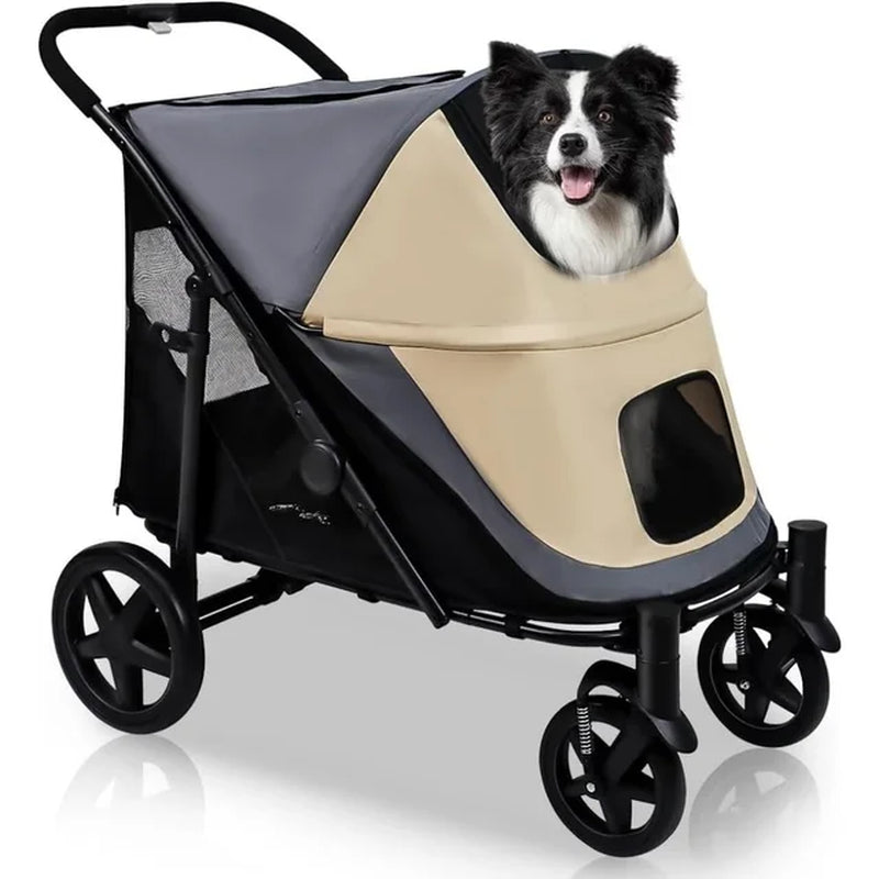 For Medium/Large Dogs 4 Wheel Pet Stroller Foldable Dog Stroller for with Storage Pocket Suitable for Pets up to 110LBS