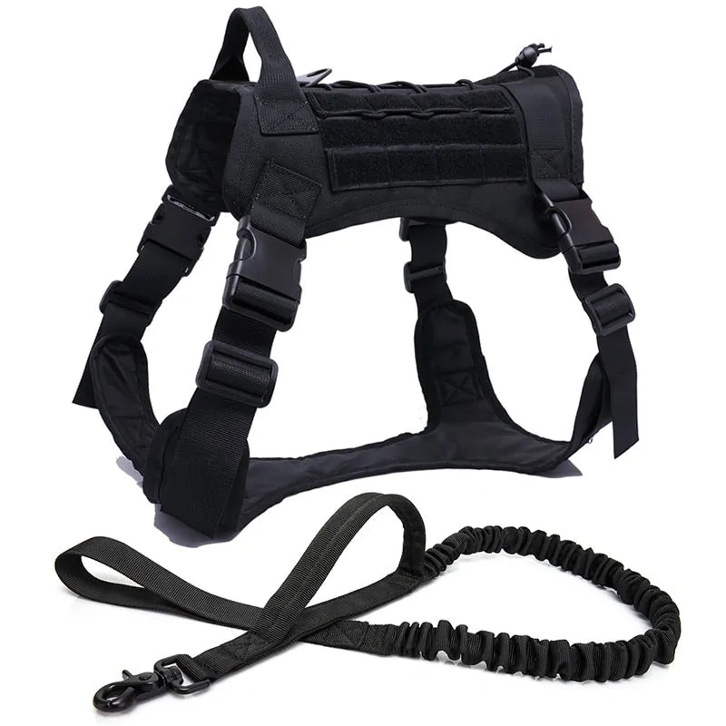 Tactical Dog Harness With Handle and Bungee Leash For Large Dogs