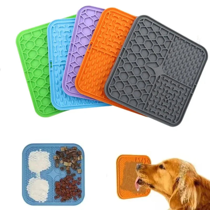 Pet Placemat Cat Dogs Lick Silicone Mat Slow Food Bowl with Suction Dog Feeder Supplies Training Pets Bathing Distraction - 4 pieces 