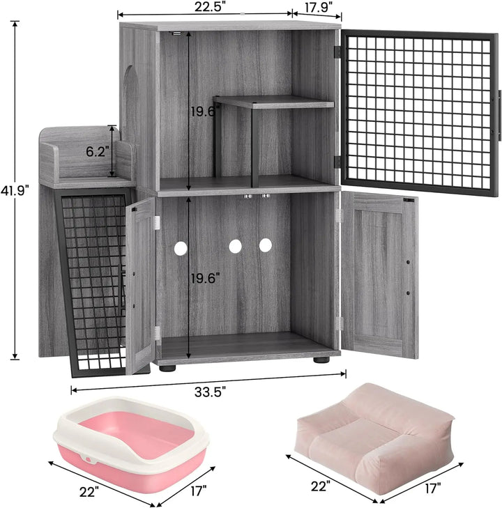 Cat Litter Box Enclosure with Platform, Double Layer Cat Litter Hidden Furniture, Hidden Cat Litter Box Enclosure