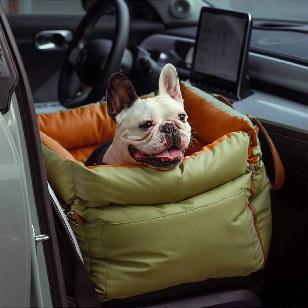 Travel Safety Bolster Vintage Denim Patchwork Dog Car Seat Bed with Safety Buckle Customized LOGO Luxury Dog Beds Pet Car Seat