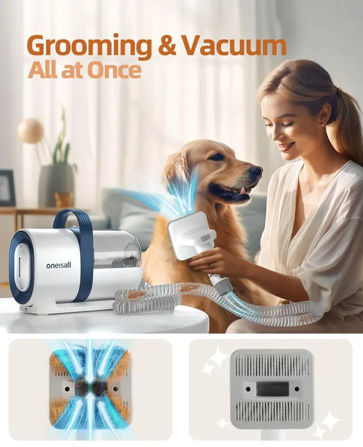 Oneisall Dog Hair Vacuum & Dog Grooming Kit, Pet Grooming Vacuum with Pet Clipper Nail Grinder, 1.5L Dust Cup Dog Brush Vacuum with 7 Pet Grooming Tools for Shedding Pet Hair, Home Cleaning