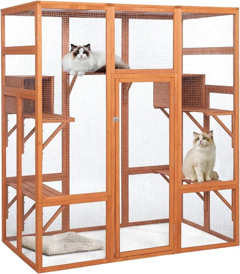 Large Cat House Outdoor Catio Cat Play Run Enclosures Indoor Kitty Window Cage with Waterproof Roof 7 Platforms 2 Resting Box