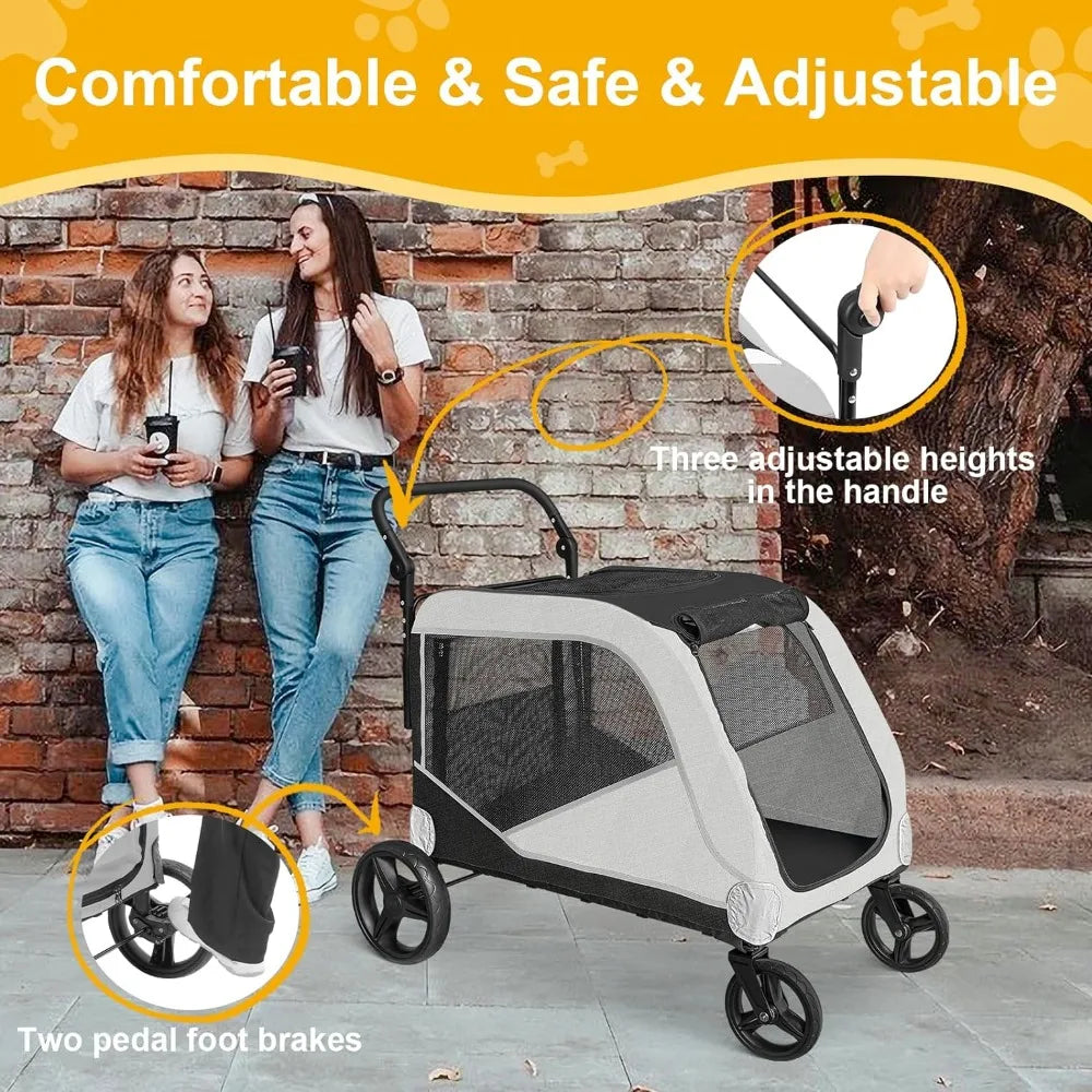 Extra Large Dog Stroller for Large Dogs Dog Carts with 4 Wheels,Adjustable Handle & Breathable Mesh & Reflective Design