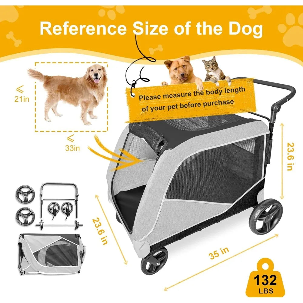 Extra Large Dog Stroller for Large Dogs Dog Carts with 4 Wheels,Adjustable Handle & Breathable Mesh & Reflective Design