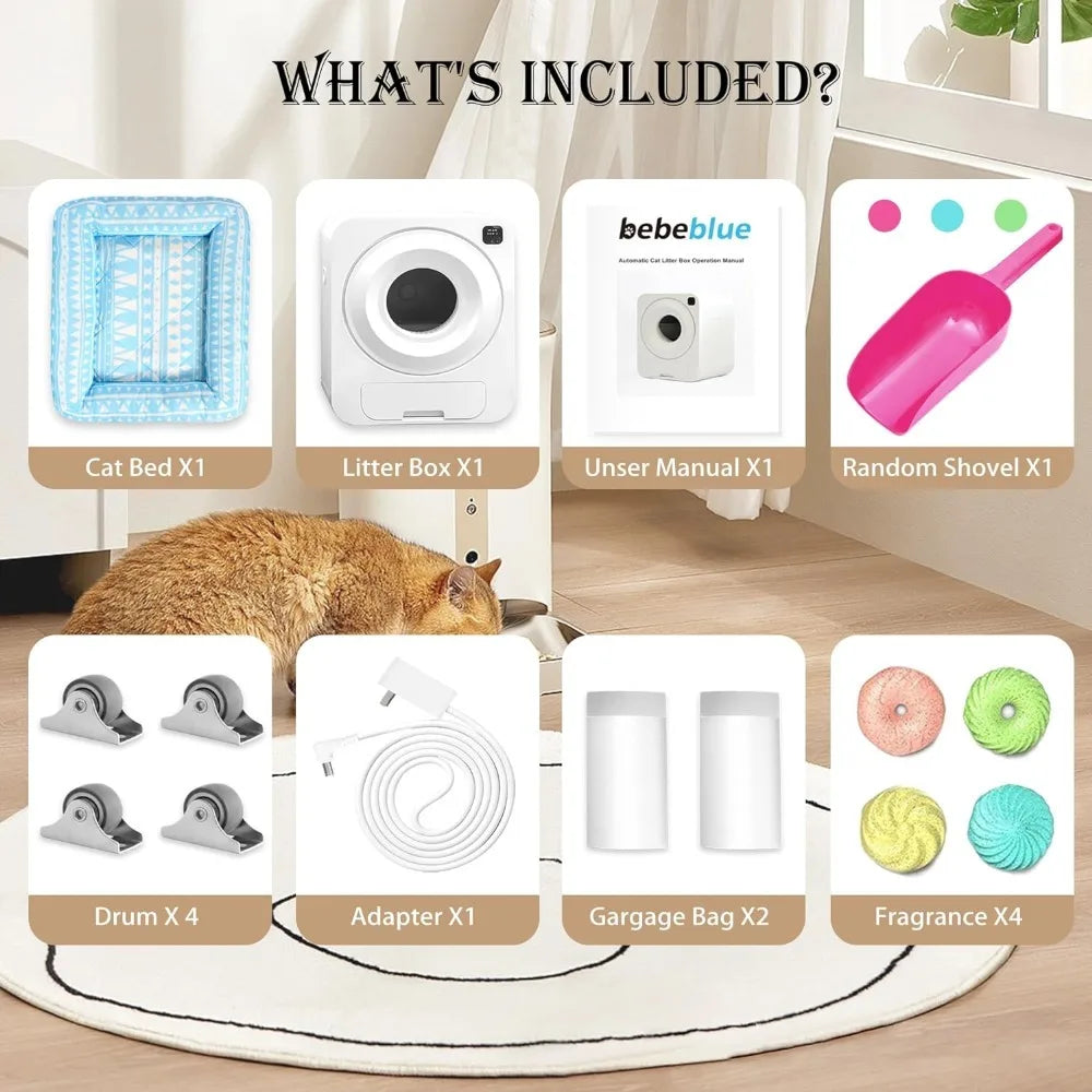 Cat Bedpans,Automatic Cat Litter Box No Scooping Smart Robort with APP Controlodor Removal,Cats Pottys,Intelligent Litter Box