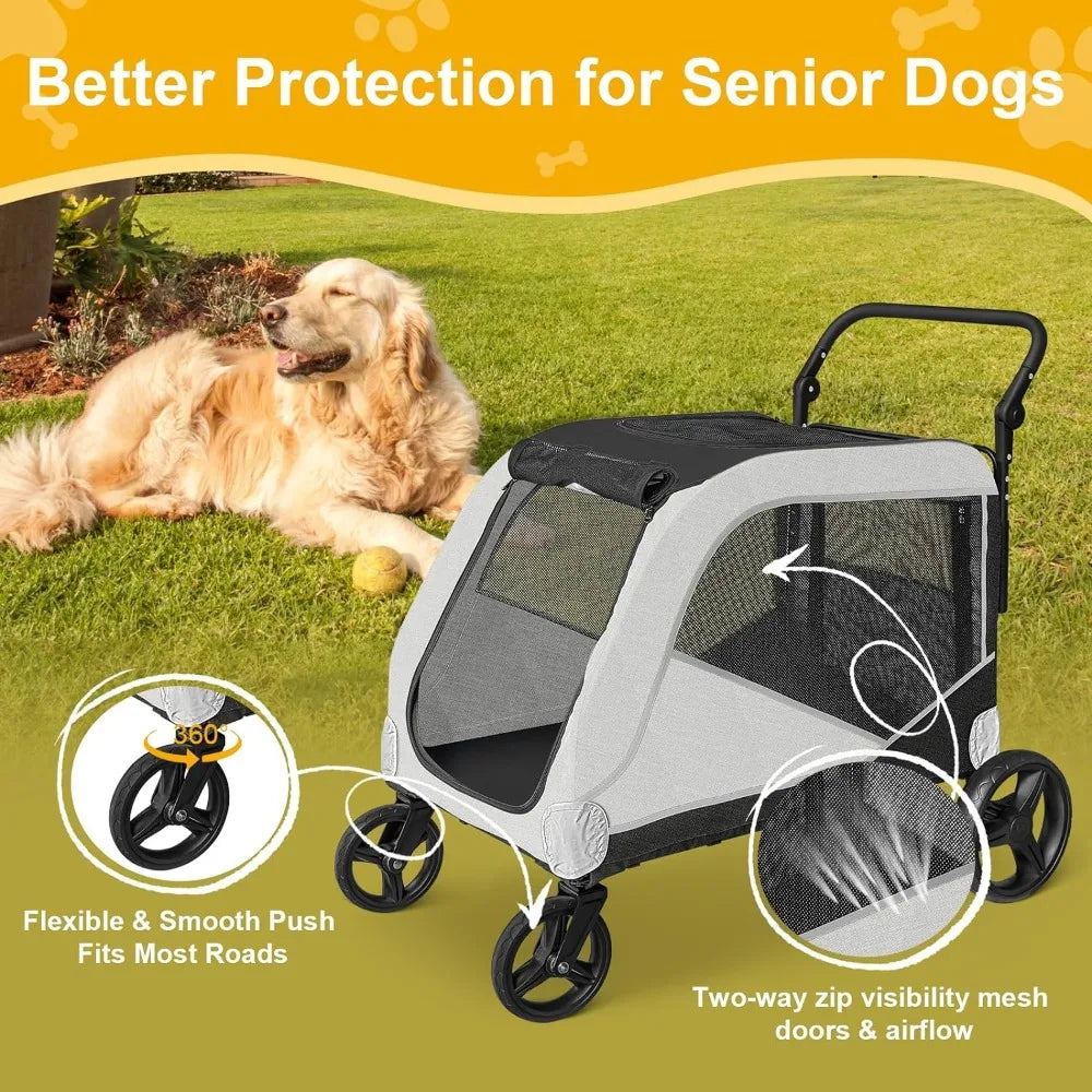 Extra Large Dog Stroller for Large Dogs Dog Carts with 4 Wheels,Adjustable Handle & Breathable Mesh & Reflective Design