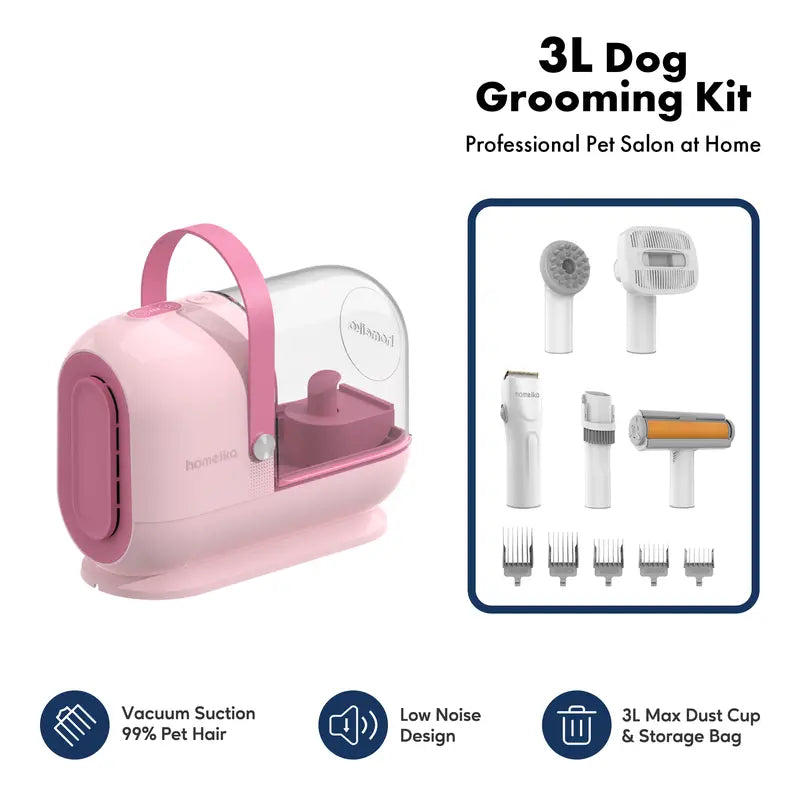 Homeika Dog Grooming Kit, 3L Vacuum with 99% Suction Power, Silent Pet Vacuum Groomer, Dog and Cat Brush