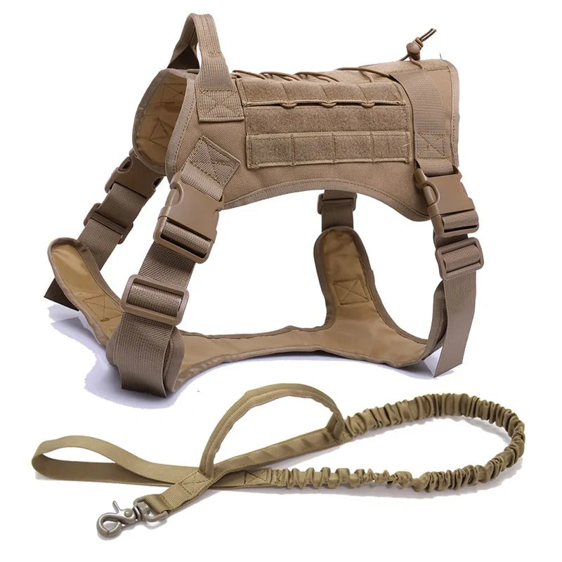 Tactical Dog Harness With Handle and Bungee Leash For Large Dogs