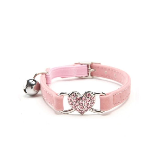 Jeweled Heart Cat Collar With Bell