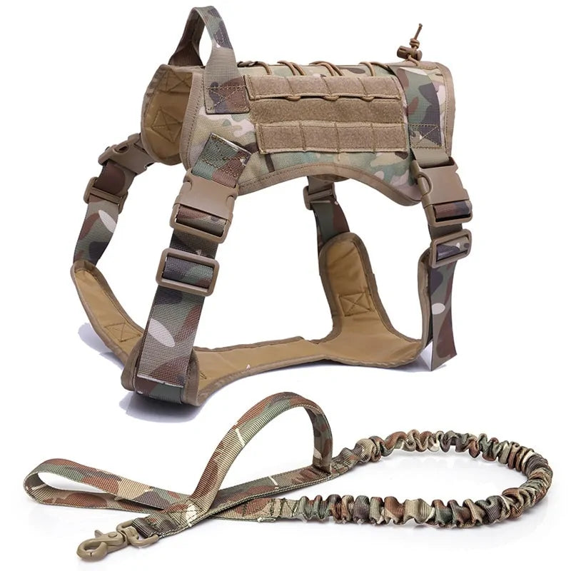 Tactical Dog Harness With Handle and Bungee Leash For Large Dogs