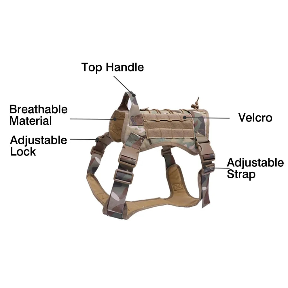 Tactical Dog Harness With Handle and Bungee Leash For Large Dogs